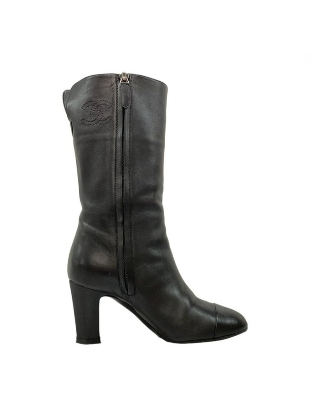 Chanel Boots 36c Black Mid Length Outsole Replacement CC Logo Lambskin - Picture 2 of 13